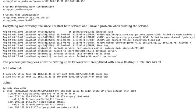 Databases: MariaDB Galera Cluster on Ubuntu 16.04 does not start after rebooting смотреть онлайн
