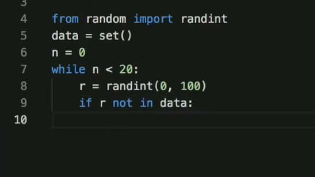 In python straightforward algorithm of generating a set of different random numbers. смотреть онлайн