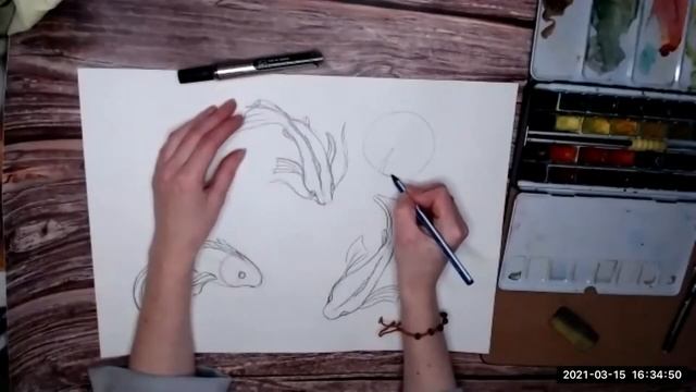 Рисуем вместе в школе ArtStart! "Рыбы" Урок 1. Подготовительный рисунок. смотреть онлайн