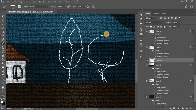 Stitch Embroidery Effect In Photoshop. How To Work.