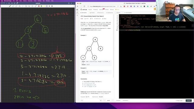 Leetcode 272. Closest Binary Search Tree Value II | Python | Linkedin Interview Question смотреть онлайн