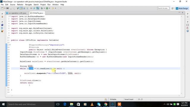CSV operation using Java component in Mule смотреть онлайн