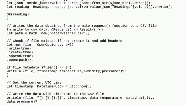 RUST-based weather logger. Makes HTTP request to get a JSON and write to .csv смотреть онлайн