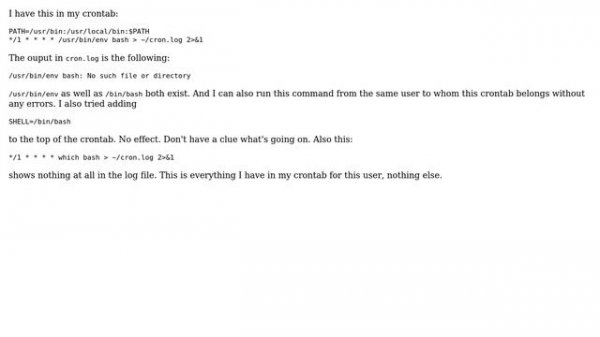 "/usr/bin/env bash" is not found when running from a cron script (2 Solutions!!)