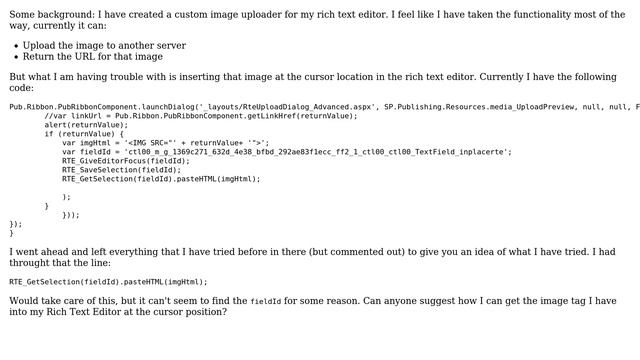 Created a custom image uploader for the Rich Text Editor, but how do I insert the image? смотреть онлайн
