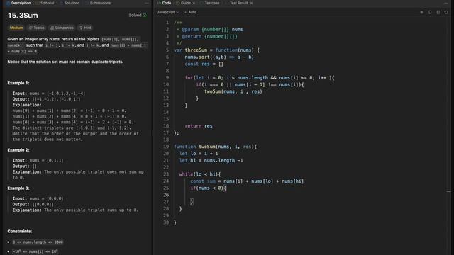 15. 3Sum | Approach 1: Two Pointers | O(N^2)| Leetcode | Medium | Javascript смотреть онлайн