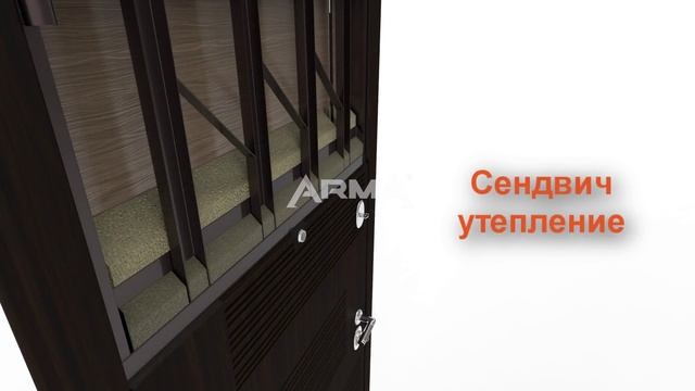 Конструкция стальных дверей Арма в 3D проекции дверь в разрезе смотреть онлайн