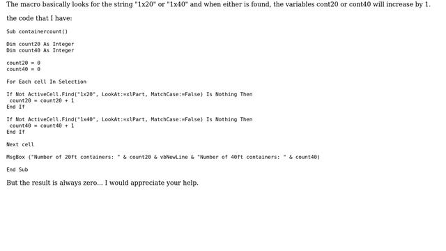 VBA EXCEL: find method not working when looping through each cell in selection смотреть онлайн
