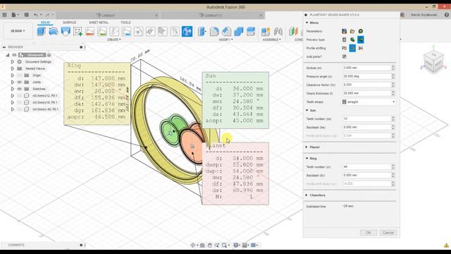 Planetary gears in Fusion 360 - plugin (update) смотреть онлайн