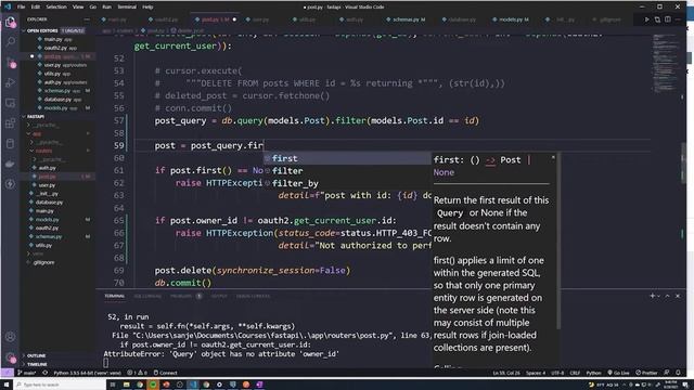 Delete and Update only your own posts: Part #75 Python API Course смотреть онлайн