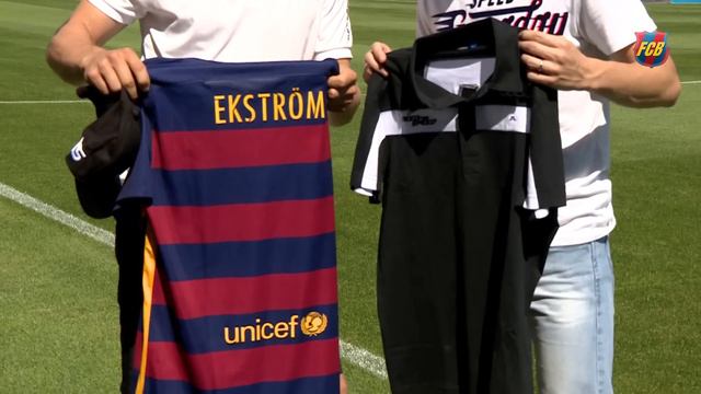 Petter Solberg and Mattias Ekström, rally drivers, visit FC Barcelona training session смотреть онлайн