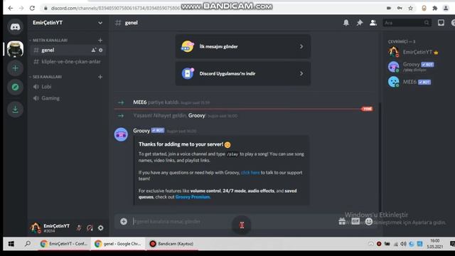 Discord Sunucsuna 3 Farklı Bot Nasıl Eklenir(MEE6,ErensiBOT,Groovy) смотреть онлайн