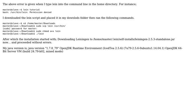 bash: /usr/bin/lein: Permission denied смотреть онлайн
