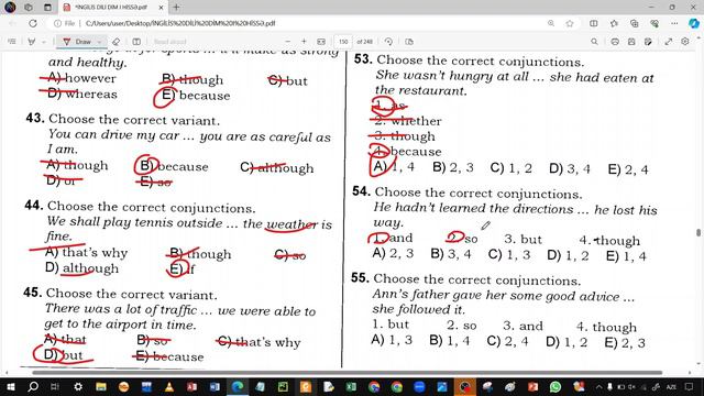 DİM YENİ TEST TOPLUSU 2023 İNGİLİS DİLİ | CONJUNCTIONS AND CONJUNCTIVE WORDS | Conjunctions 1-89