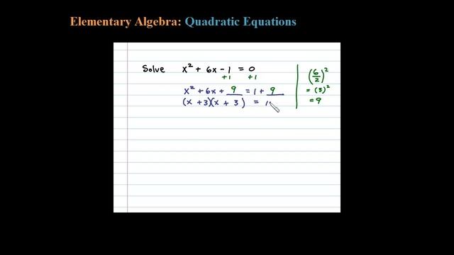 Solve by Completing the Square x^2 + 6x - 1 = 0 - Solving Quadratic Equations смотреть онлайн