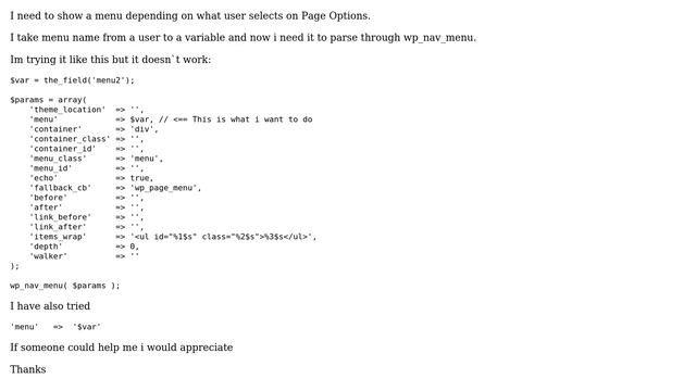 Wordpress: How to pass menu slug as a variable to wp_nav_menu? смотреть онлайн