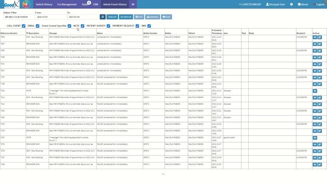 GoodX Web App - SMS/Email/Notebook History: Admin Event History смотреть онлайн
