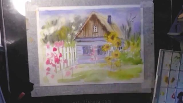 "Деревенский пейзаж". Мастер-класс по рисунку в технике сырой акварели от Олеси Ливановой смотреть онлайн