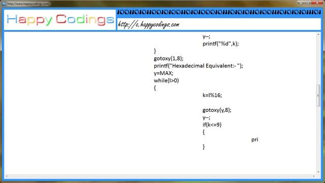 Decimal to Binary, Octal and HEX converter C Code Example смотреть онлайн