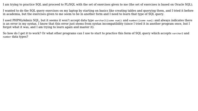 varchar2 and number data type cause error in SQL query editor in phpmyadmin смотреть онлайн