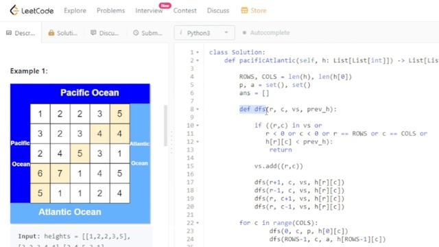 Leetcode 417. Pacific Atlantic Water Flow. Python (Dfs Graph) смотреть онлайн
