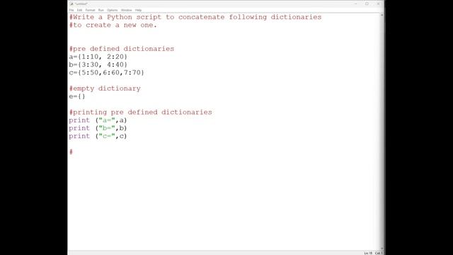 Write a Python script to concatenate following dictionaries to create a new one . смотреть онлайн
