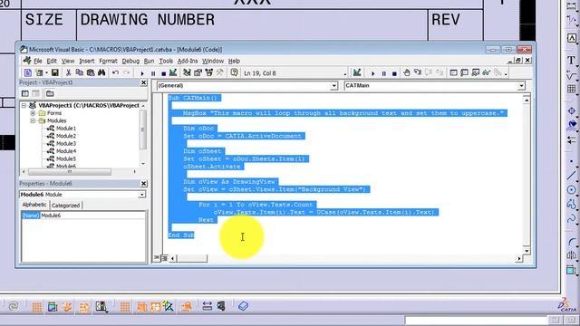 CATIA V5 - VBA MACROS - SET DRAWING BACKGROUND TEXT TO UPPERCASE смотреть онлайн