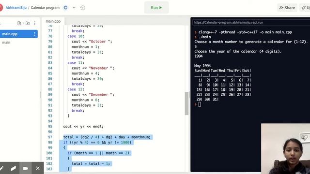 Repl.it - Calendar program смотреть онлайн