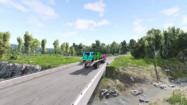 Double Flatbed Trailer Truck vs Speedbumps Train vs Cars Beamng.Drive #6 смотреть онлайн