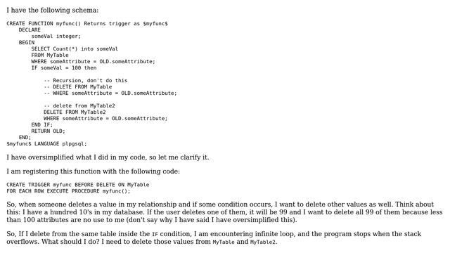 Databases: Recursion on deletion trigger that calls a function смотреть онлайн