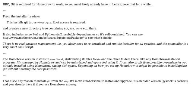 On Mac OS X with HomeBrew, is there any advantage to installing Git via .dmg rather than via... смотреть онлайн