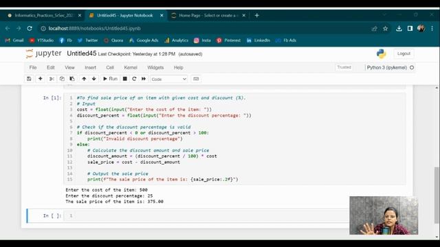 Python Code To find sale price of an item with given cost and discount (%) CBSE | 2023-24| Class XI смотреть онлайн