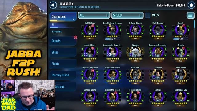 Reviewing My Own Roster at Week 21 of my Free to Play Jabba the Hutt Farm in Galaxy of Heroes! смотреть онлайн