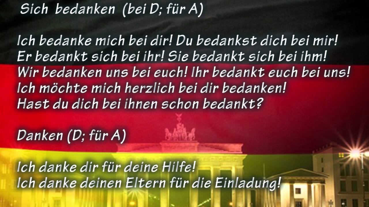 Главные немецкие глаголы, управления №23: Sich Bedanken (bei D; Für A) ГОЛОСОВАНИЕ в конце ролика!