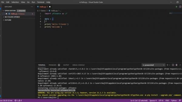 Start with yfinance python package in Visual Studio Code