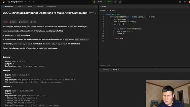 LeetCode 2009. Minimum Number of Operations to Make Array Continuous - python смотреть онлайн