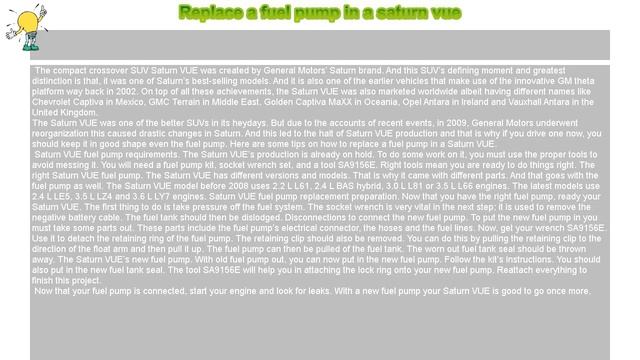 How to : Replace a fuel pump in a saturn vue смотреть онлайн