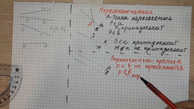 Основные понятия геометрии, расположение прямых, принадлежность точки к прямой смотреть онлайн