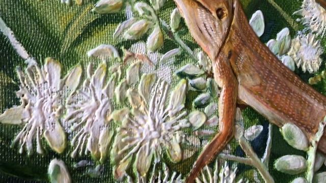 IMG 89891 Картина маслом ящерица на цветах. смотреть онлайн