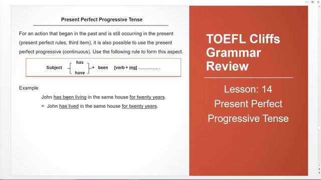 TOEFL CLIFFS GRAMMAR : PRESENT PERFECT PROGRESSIVE (Continuous)_ Khmer Explanation смотреть онлайн
