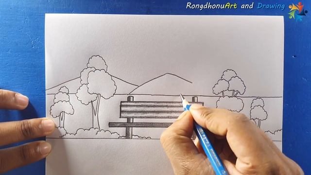 Sitting Seat Beside Road | Park Side Scenery Drawing Easy смотреть онлайн
