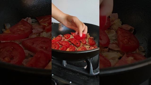 Яичница с беконом и овощами