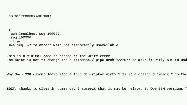 Unix: How to ensure that SSH client leave stdout file descriptor clean for reuse? смотреть онлайн