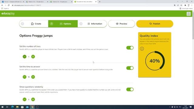 Educaplay. Как создать активити Froggy Jumps. смотреть онлайн