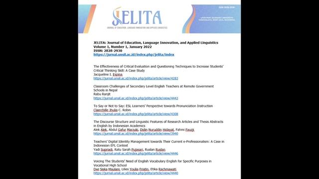 JELITA: Journal of Education Language Innovation and Applied Linguistics_UNSIL International Journa смотреть онлайн