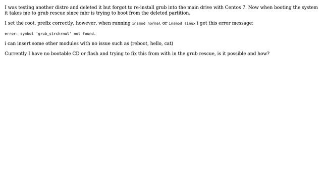 Unix & Linux: Grub Rescue Error: Symbol 'grub_strchrnul' Not Found