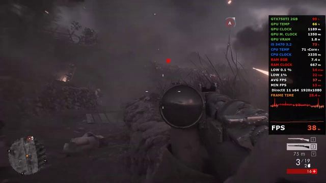 Battlefield 1 - GTX 750Ti 2GB - i5 3470 3.2 - All Setting - 1080P смотреть онлайн
