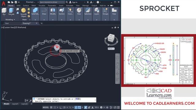 3D Modeling of a Sprocket in AUTOCAD 2021 смотреть онлайн
