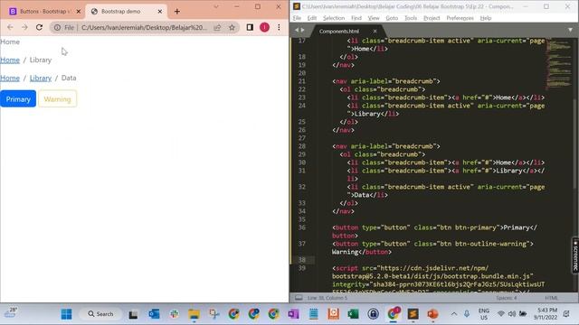 Belajar Bootstrap 5 - Components - Breadcrumb, Buttons, Button Group смотреть онлайн