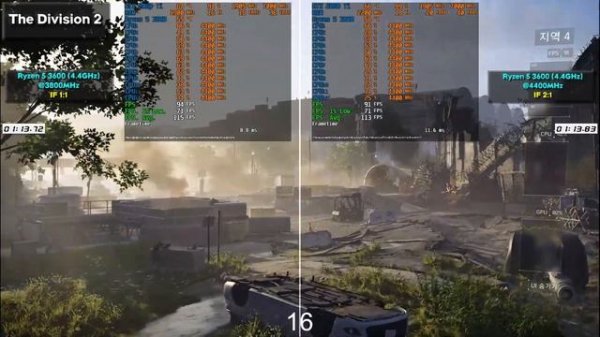 라이젠 3600 램 오버클럭 (인피니티 패브릭 1:1 vs 2:1) 게임성능 비교